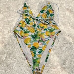Fashion Nova Lemon Print One-Piece Swimsuit
